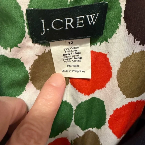 J. Crew Navy Blue Pea Coat with Colorful Polka Dot Lining - Picture 2 of 3